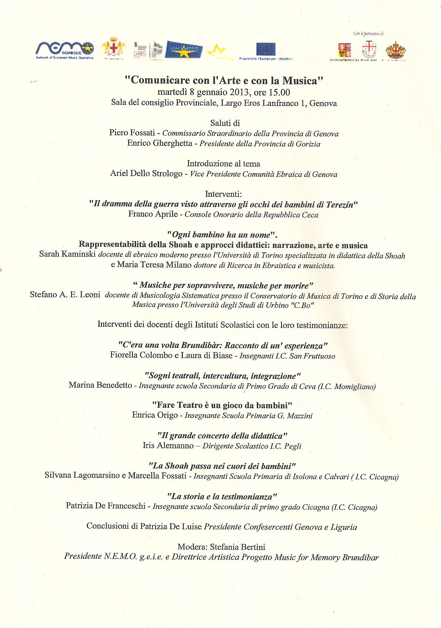 locandina Convegno Music for Memory Music for Memory